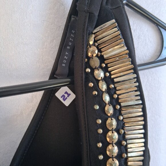 Item 21 – Golden Sun: Suzy Shier Tribal Gold Detailing Black A-Line Mini Dress - Picture 5 of 5